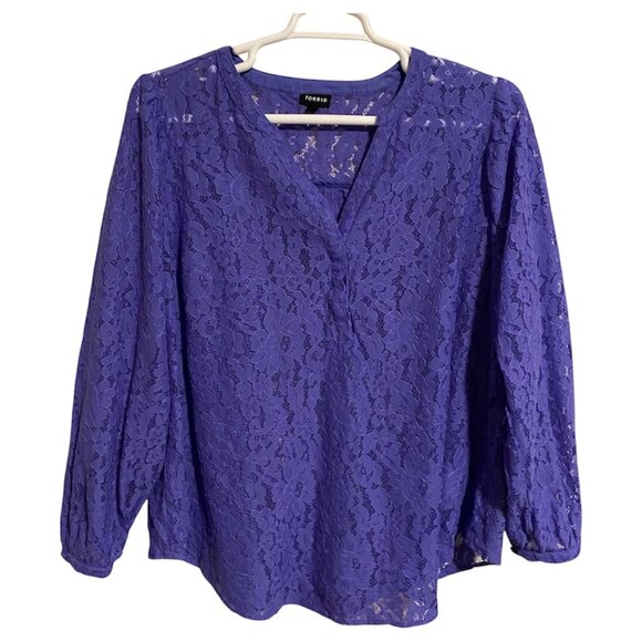 Torrid Women's Long Sleeve Purple Harper Lace Pullover Blouse Size 2 - Picture 2 of 8